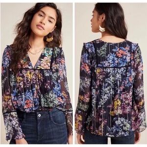 ANTHROPOLOGIE VINEET BAHL sz S Vivienne Embroidered sparkle peasant blouse
